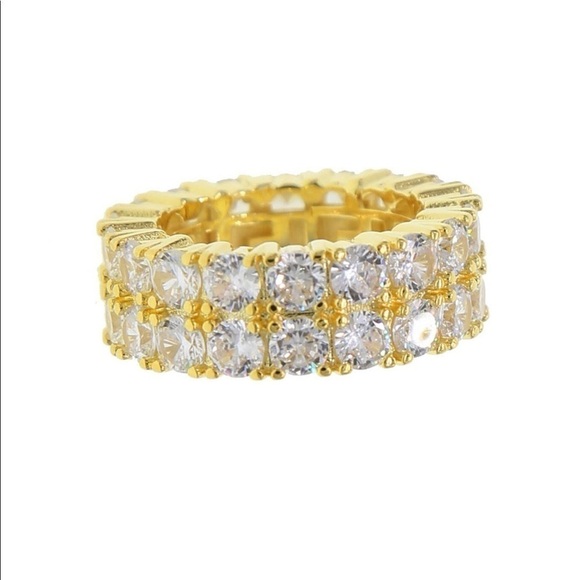 Fashion Jewelry Jewelry - Two Row Cubic Zirconia Yellow Gold Plated Band Ring Wedding Sz 9